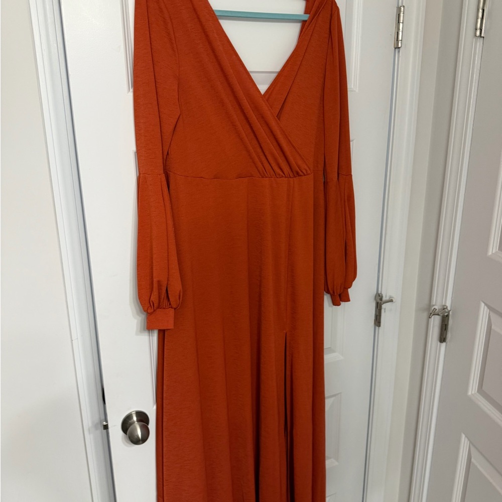 Joyfolie Rust Orange Wrap V-Neck Maxi Dress